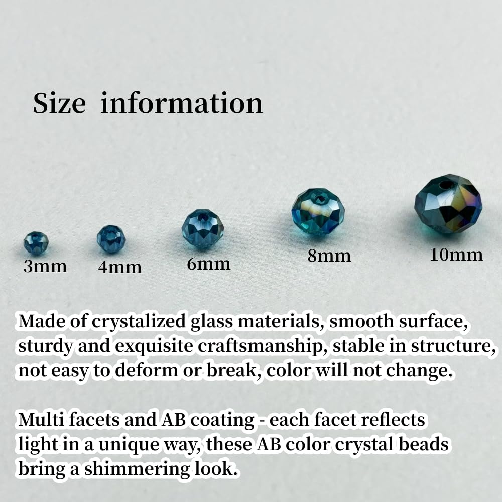 YHYPOCI 400pcs 4mm Crystal Glass Beads for Crafts Faceted Rondelle Glass Beads for Jewelry Making Crystal Spacer Beads for Necklaces Bracelets Earrings DIY Craft(Peacock Blue AB)