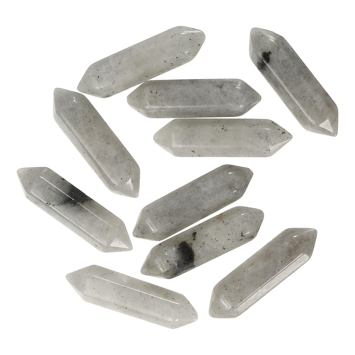 MECCANIXITY 10 Pack Labradorite Quartz Crystals, Polished Crystals Bulk Hexagonal Shaped Meditation Gemstone for Jewelry Making Energy Balance Accessories Gifts