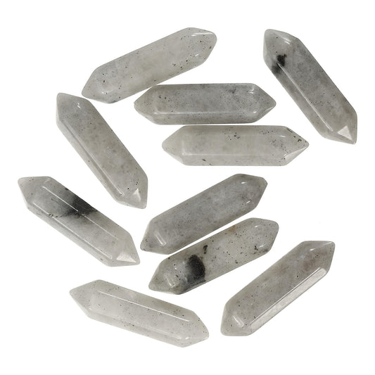 MECCANIXITY 10 Pack Labradorite Quartz Crystals, Polished Crystals Bulk Hexagonal Shaped Meditation Gemstone for Jewelry Making Energy Balance Accessories Gifts