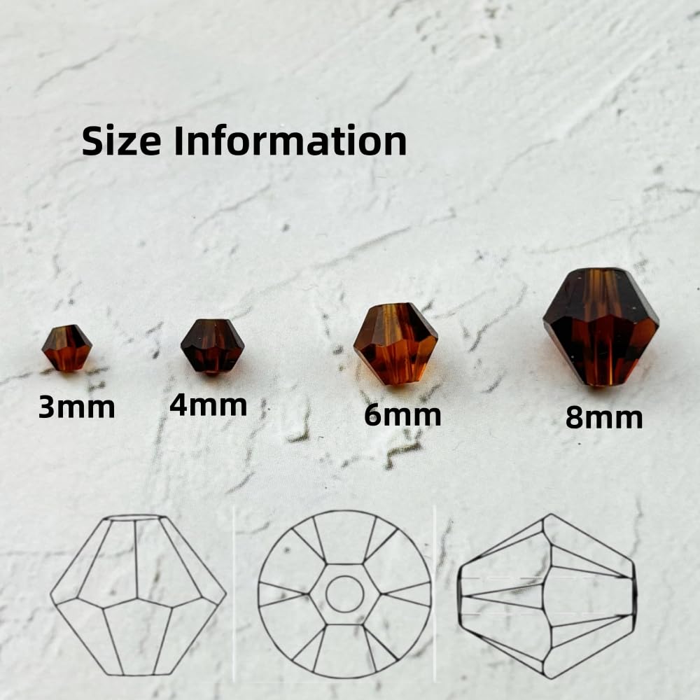 YUEXIGO 100pcs 8mm Bicone Glass Crystal Beads for Jewelry Making, Faceted Bicone Glass Spacer Beads for Bracelet Earring Necklace DIY Craft(Dark Amber)