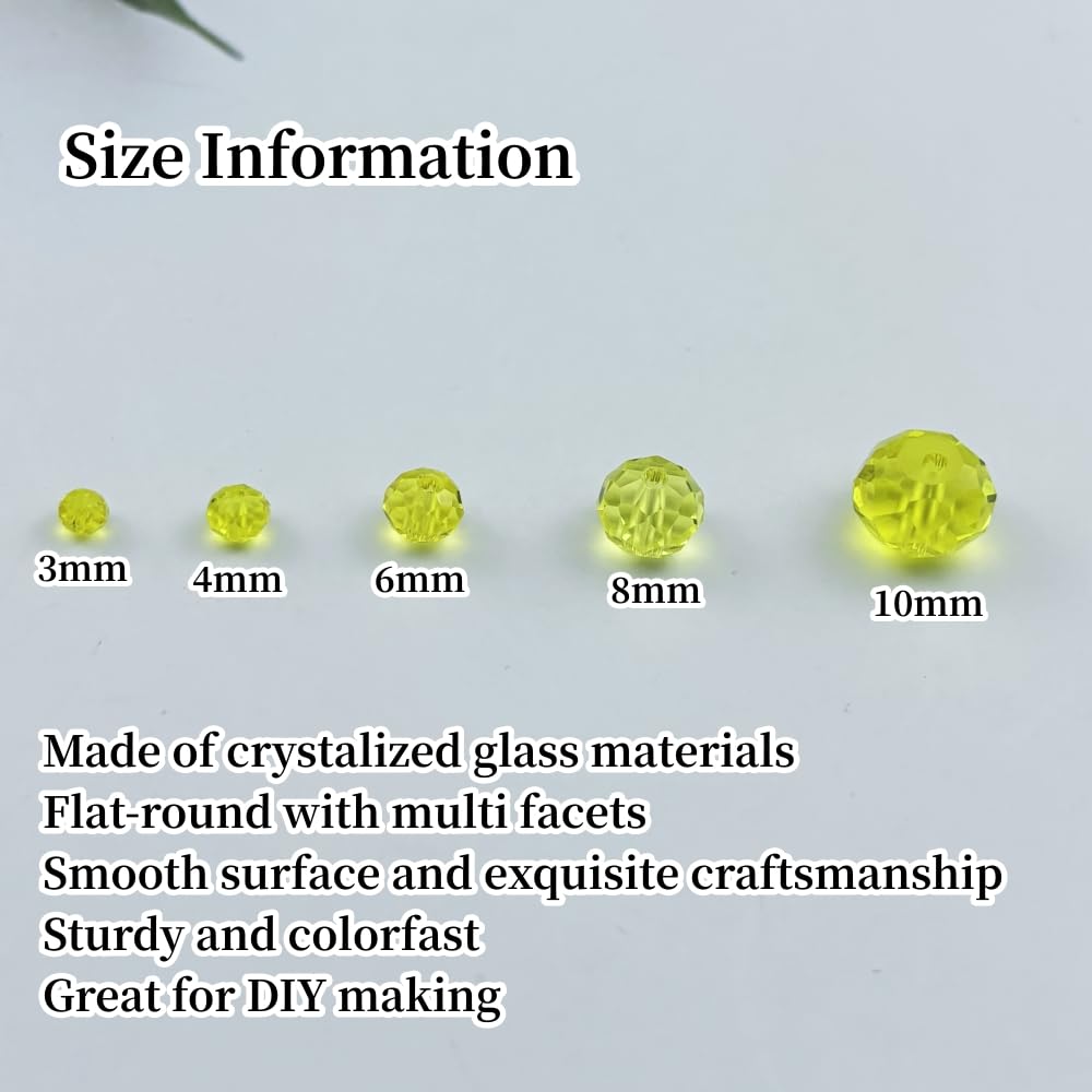 YUEXIGO 250pcs 6mm Crystal Glass Beads for Jewelry Making, Faceted Rondelle Glass Spacer Beads for Wind Chimes Bracelet Earring Necklace DIY Craft(Lemon Yellow)