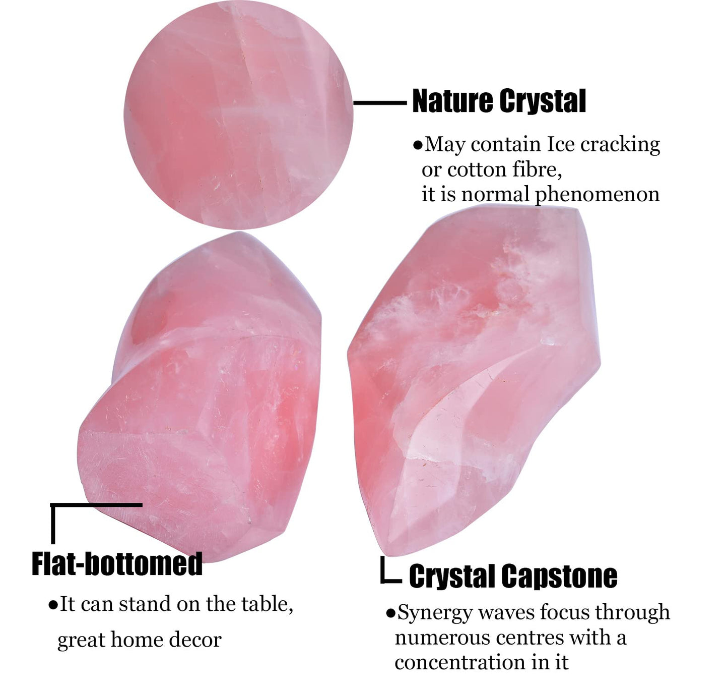 AMOYSTONE Rose Quartz Standing Crystals Big Home Decor Real Rose Quartz Stone Large Flame Tower Energy Meditation Healing Stone 1.0-1.5LB