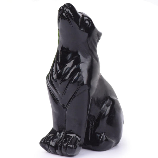 Hguxmcu Black Obsidian Wolf Figurine,Crystal Carved Statue for Home Office Desk Decor,Hand Carved 1.8 Inch Healing Crystal,Spirit Animal Gift for Wolf Lovers,Good Luck Feng Shui Protection Totem