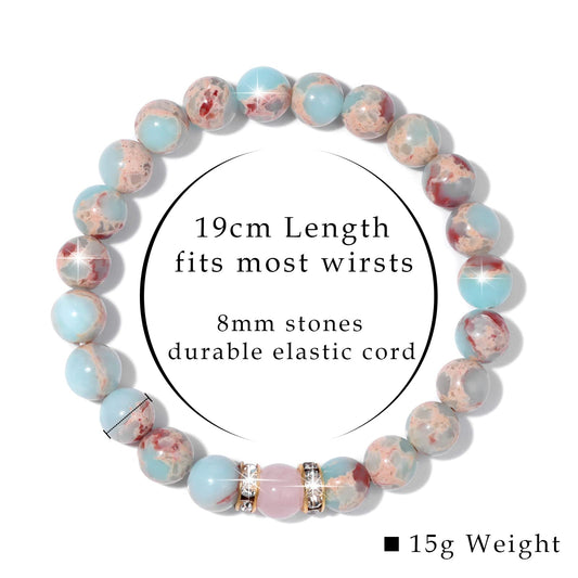 GolbalJew Healing Bracelet For Women Anxiety Beaded Bracelets Jewelry Healing Stone Crystal Bracelet Stress Relief Yoga Beads Chakra Bracelets Gifts For Women Rosa Quartz African Opal