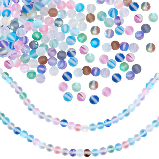 PONABEADIY 1 Box 180PCS 6MM Matte Rainbow Round Moonstone Beads with Holes Mixed Colors Assorted Rainbows Gemstone Stones Spacer Loose Bead Bulk for Jewelry Making Necklaces Bracelets Diy Craft Supply