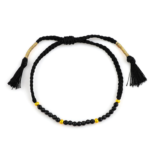 GEMSYMPHONY Black Spinel Gemstone Beads Braided Bracelet – 3.5mm Natural Stone Beads, Handmade Adjustable Braided Rope Bracelet, Healing Crystal Jewelry for Men & Women, Unisex Boho Gift
