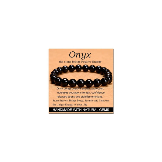 CHELYQST Black Onyx Bracelet - Stone of Positive Energy,Stretch Natural Stone Crystal Beads Jewelry Gifts for Women Men Unisex Adult,8mm