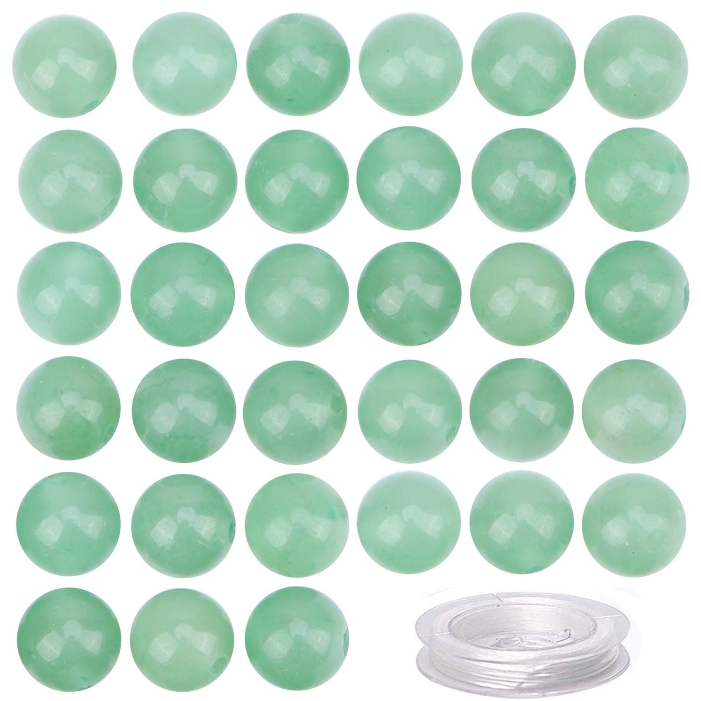 80Pcs Natural Crystal Beads Stone Gemstone Round Loose Energy Healing Beads with Free Crystal Stretch Cord for Jewelry Making (Green Aventurine, 10mm)
