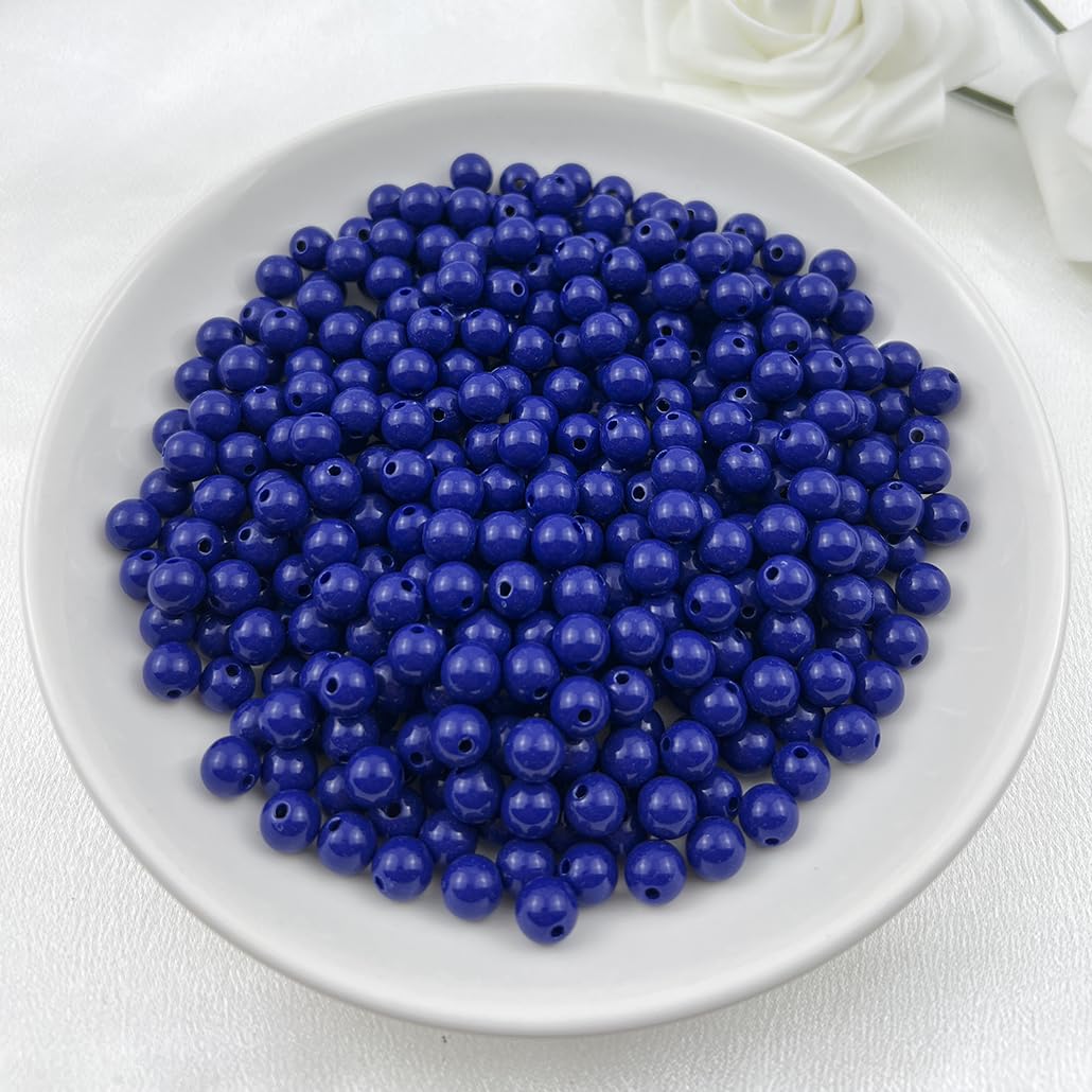 Mulutoo 200Pieces 10MM Acrylic Round Beads Round Acrylic Balls Chunky Beads Smooth Spacer Plastic Pastel Beads Craft Beads for Necklace and Bracelet Making Crafting Supplies(191-deep Royal Blue)