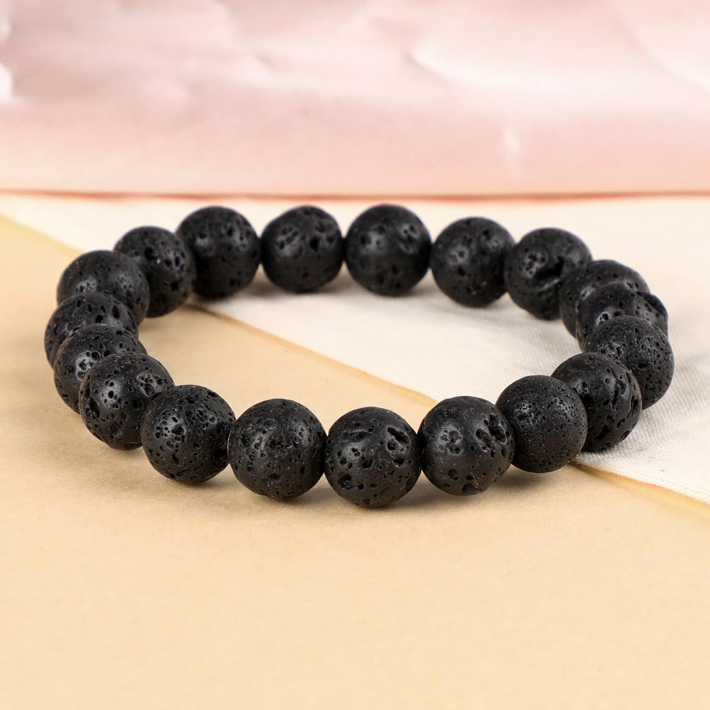 LPBeads Handmade Natural Gemstone Stretch Elastic 10mm Black Lava Bracelet Healing Crystal Round Stone Beads Jewelry Gifts for Women Men