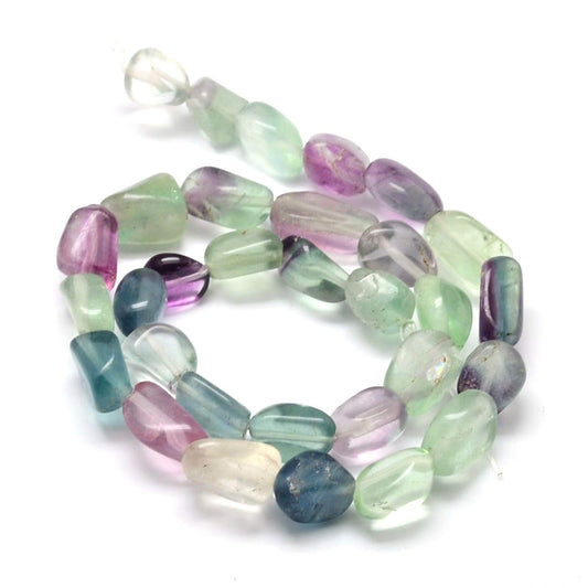 Fashewelry 20Pcs Irregular Natural Fluorite Stone Beads Nugget Tumbled Chakra Gemstone Beads Crystal Healing Drilled Loose Beads 13-18x10-13mm for Earring Bracelet Necklace Jewelry Making