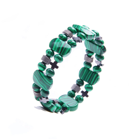 Christian Gifts for Men, Jesus Cross Bracelet for Men Handmade Double Elastic Beaded Bracelets Natural Crystal Gemstone Religious Jewelry for Boyfriend Husband Birthday Anniversary (Malachite)