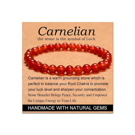 CHELYQST Carnelian Bracelet - Stone of Luck,Stretch Natural Stone Crystal Beads Jewelry Gifts for Women Men Unisex,6mm