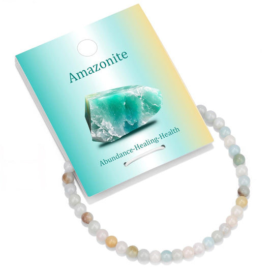 Vinswet Healing Crystal Bracelets for Women Men 4mm Amazonite Natural Stone Beaded Stretch Bracelet Handmade Gemstone Reiki Spiritual Jewelry Gifts
