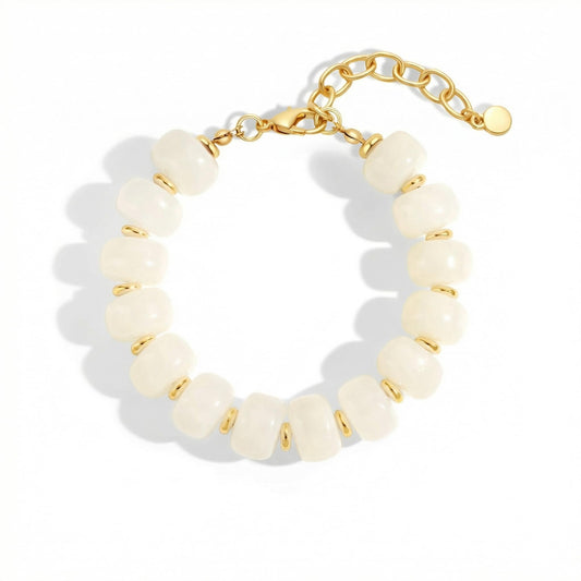 HUAYUNFANG Chunky Beige Beaded Bracelet for Women Boho Cream Resin Beads Bracelet Chunky Statement Bracelets Adjustable Handmade Beaded Bracelets Jewelry