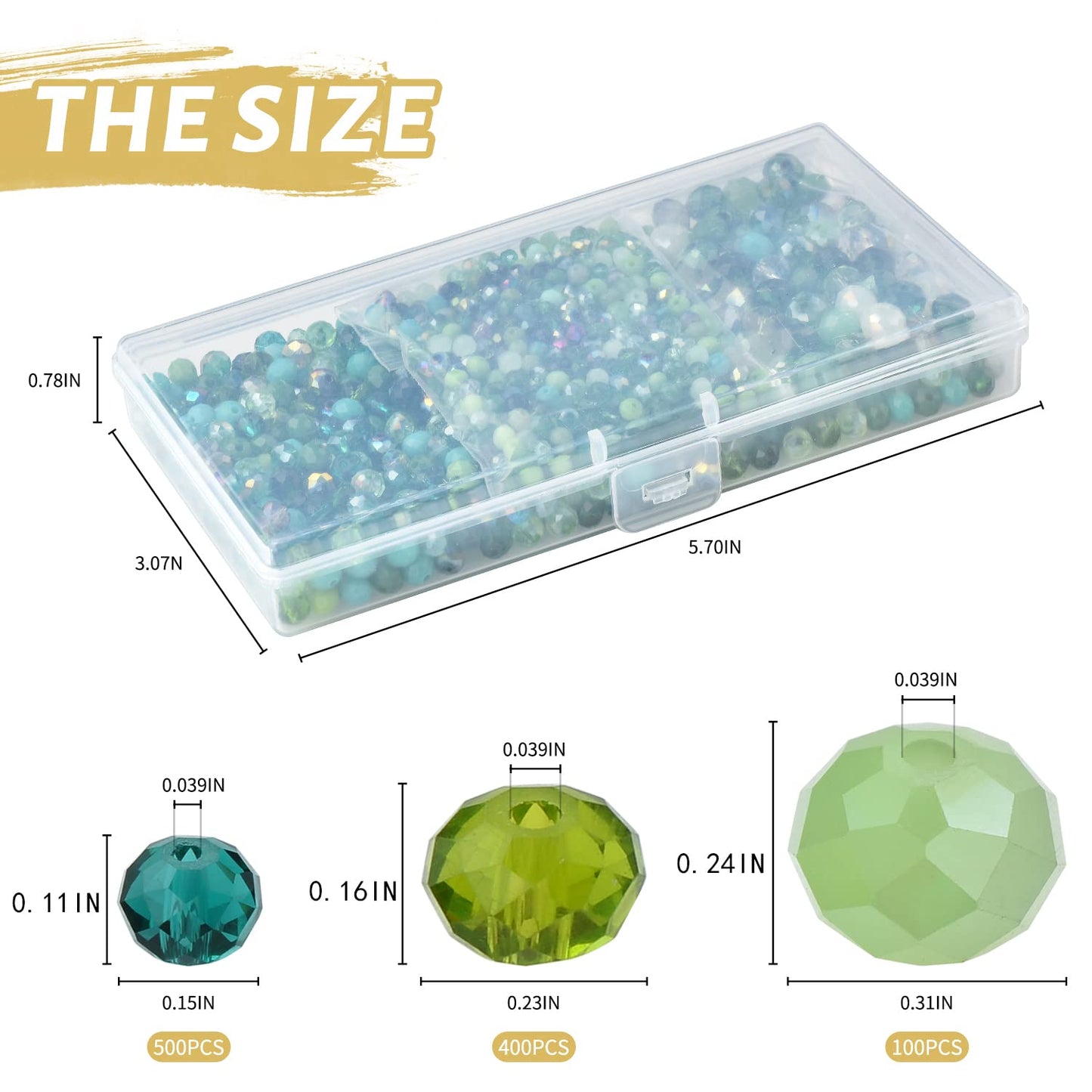 KINGSHINE Briolette Crystal Glass Beads for Jewelry Making,1000pcs 4/6/8mm Faceted Rondelle Green Beads Assorted Round Shaped Spacer Bead for DIY Crafts Bracelets
