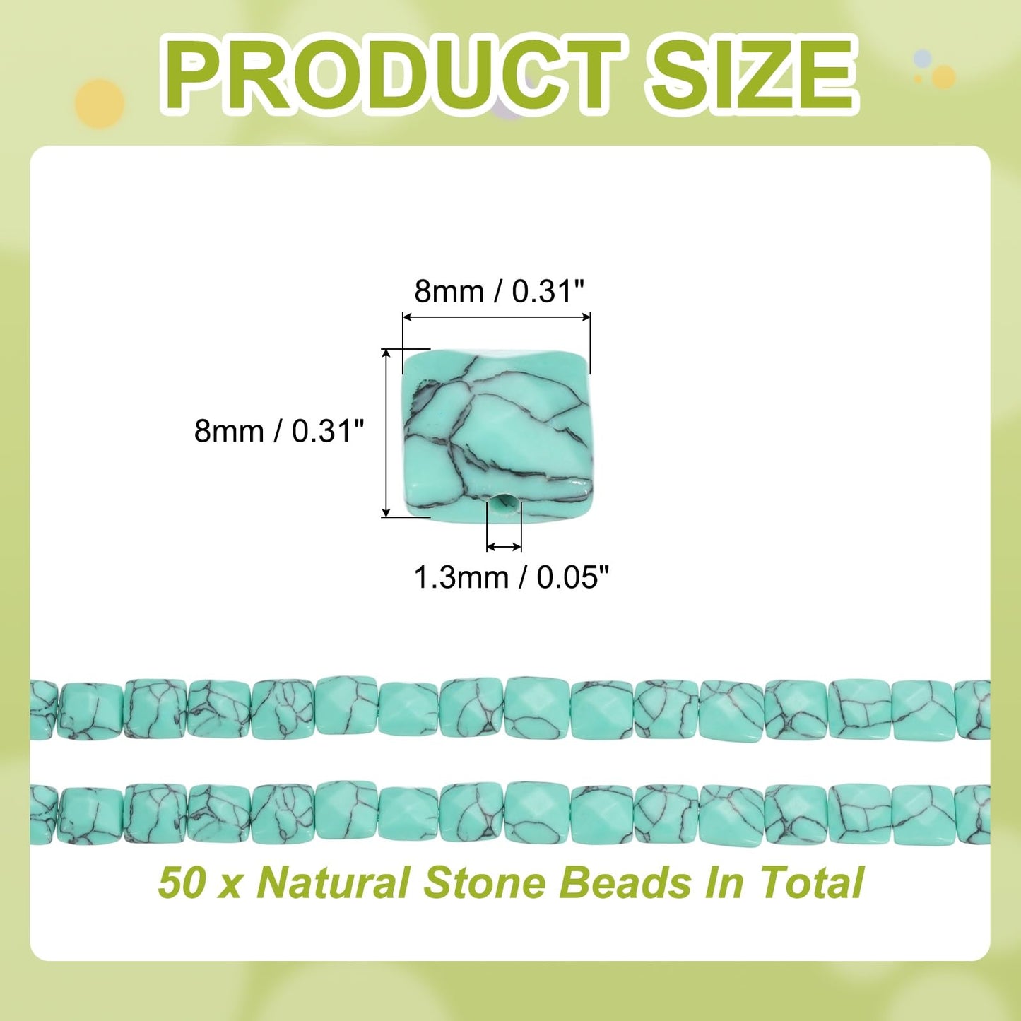 PATIKIL 50 Pack Natural Stone Beads, 8mm Faceted Square Agate Beads Bulk Turquoise Stones, for DIY Jewelry Making Necklace Bracelet Accessories, 2 Strands, 16 Inches, Blue