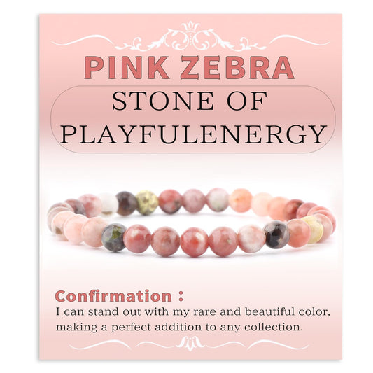 Bymitel 6mm Pink Zebra - Handmade Reiki Gemstone Stretch Bracelet, Natural Beauty & Spiritual Essence, Crystal Healing for Unisex Adults