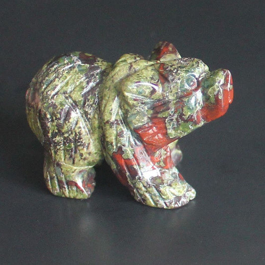 HLbshi Hand Carved Mixed Gemstone Crystal Bear Figurine Animal Carving Statue Home Decor 1.5'' (Dragon Blood Jasper)