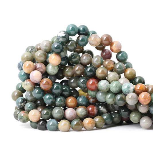 CHEAVIAN 45PCS 8mm Natural Indian Agate Gemstone Round Loose Beads for Jewelry Making DIY 1 Strand 15"