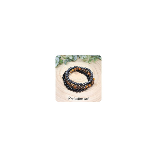 Crgwxzl 3pcs Triple Protection Bracelets,Healing Crystal Tiger Eye Bracelets for Women Men,Natural Stone Hematite Black Obsidian Beaded Spiritual Gemstone Jewelry Gifts