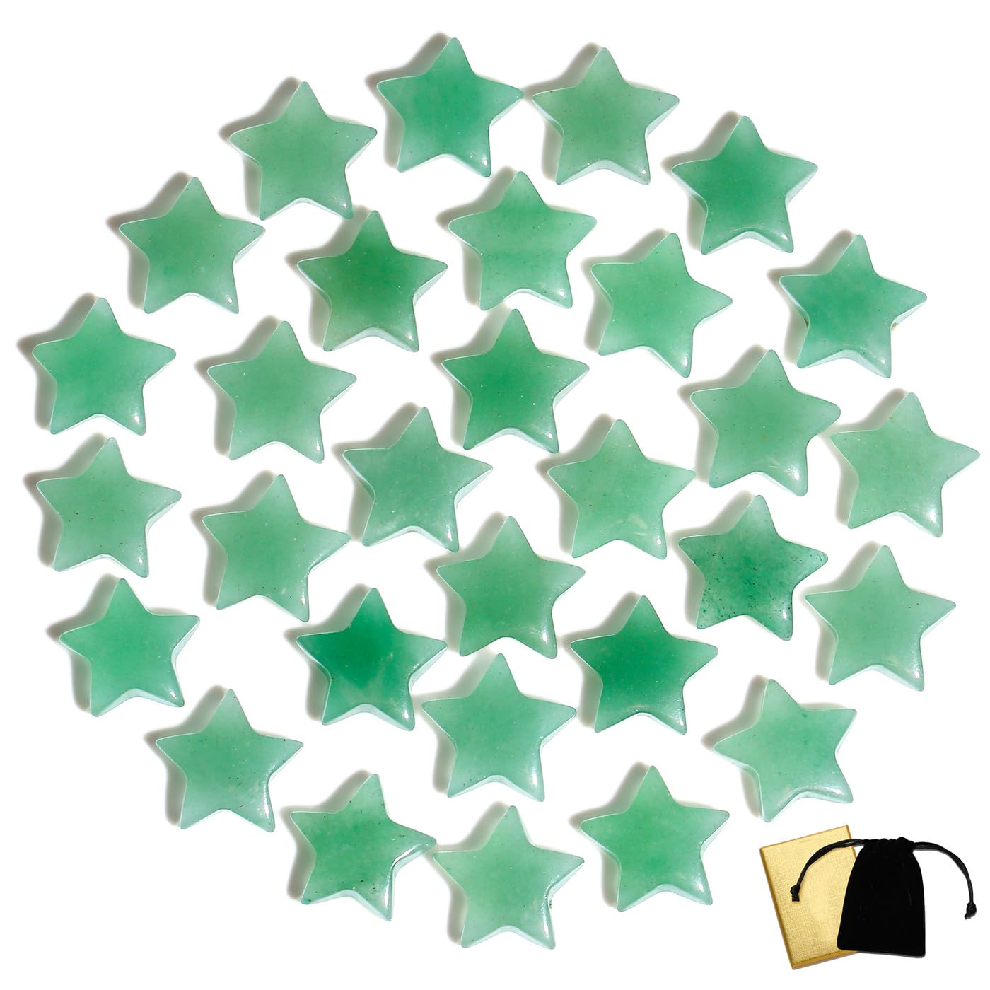 DUQGUHO 20 Pcs Green Aventurine Crystals Star Natural Healing Crystal Set Polished Stone Protection Sacred Meditation Energy Reiki Balancing Crystal