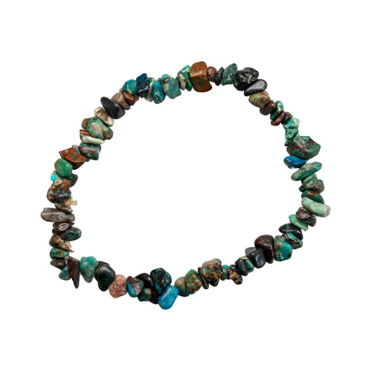 Down To Earth Chrysocolla Natural Gemstone Bracelets, Chakra Crystal Healing Chip Stretch Bracelets, Gemstone Polished Irregular Crystals, Crystal Irregular Chips Beads Stretch Bracelets (Chrysocolla)