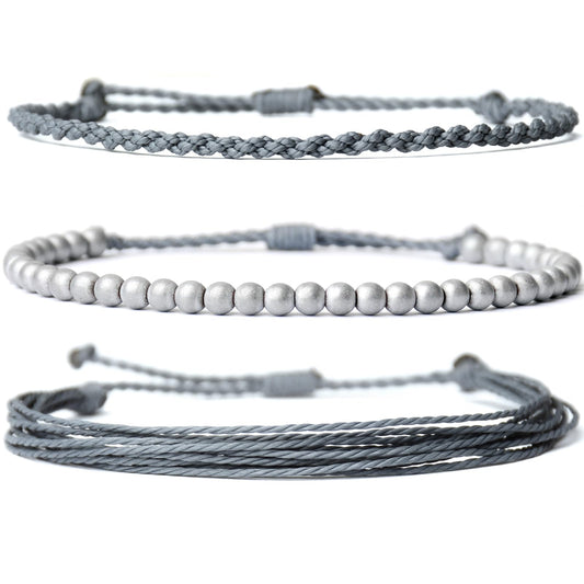 Handmade Natural Stone Beaded Healing Bracelet Gift for Men Adjustable Rope String Bracelet (Hematite/silver, Adjustable)
