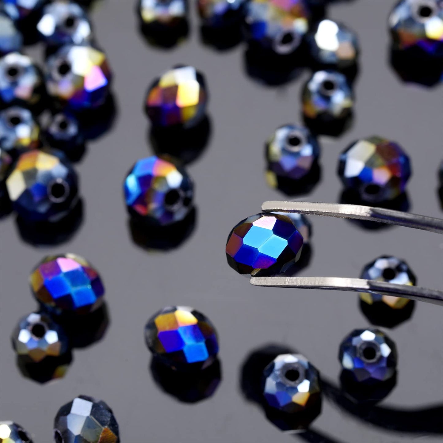 WILLBOND 600 Pcs Crystal Glass Beads for Jewelry Making Bulk Suncatcher Faceted Rondelle Loose Gemstone for Valentine's Day, Irish Holiday, Easter Bracelet DIY Crafts 8mm, 6mm, 4mm(Black AB Color)