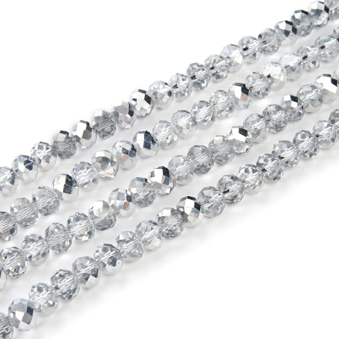 200pcs Czech Faceted Rondelle Crystal Glass Loose Beads 6mm Spacer Bulk Silver Shade for DIY Craft Jewelry Making CCR632