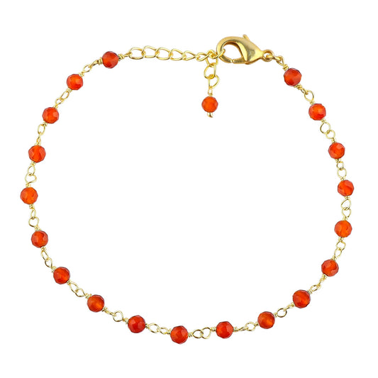 CRYSTALINES Natural Carnelian Gemstones Bracelet Handmade Hypoallergenic Gold Plated Jewelry for Women Healing Crystals Microfaceted Beads Rosary Chain Boho Birthday Bracelet, 7+1inch