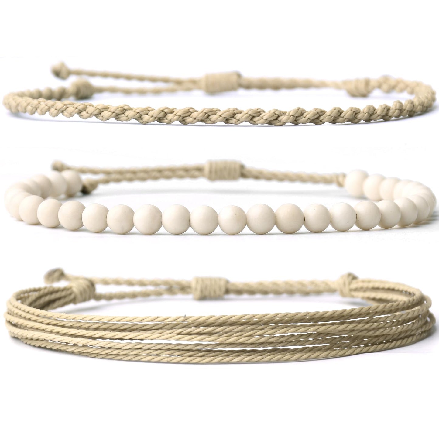 Handmade Natural Stone Beaded Healing Bracelet Gift for Men Adjustable Rope String Bracelet (White fossil, Adjustable)