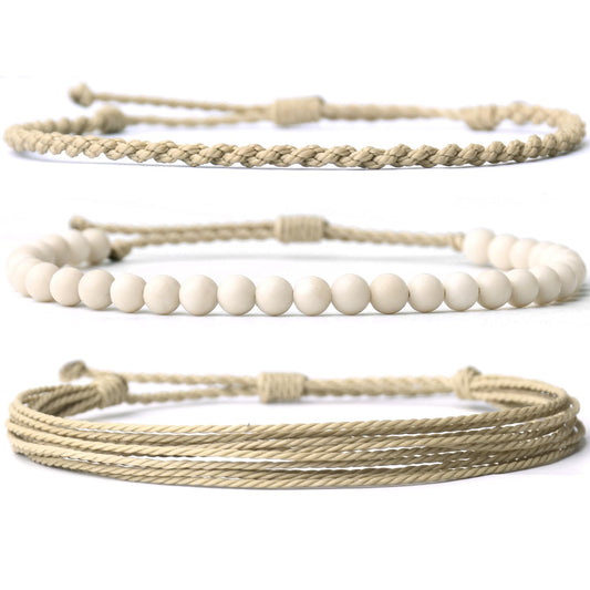 Handmade Natural Stone Beaded Healing Bracelet Gift for Men Adjustable Rope String Bracelet (White fossil, Adjustable)