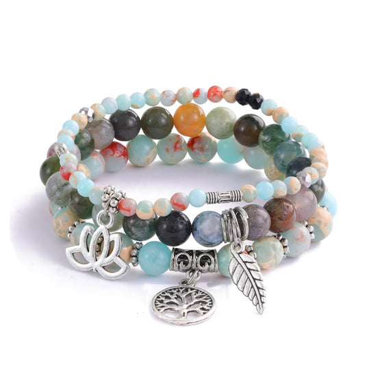 UEUC Tree of Life Yoga Healing Stone Bracelets,Multilayer Lotus Chakra Stone Reiki Bracelet Sets,Anxiety Crystal Natural Stone,for Women Stress Relief(#149)