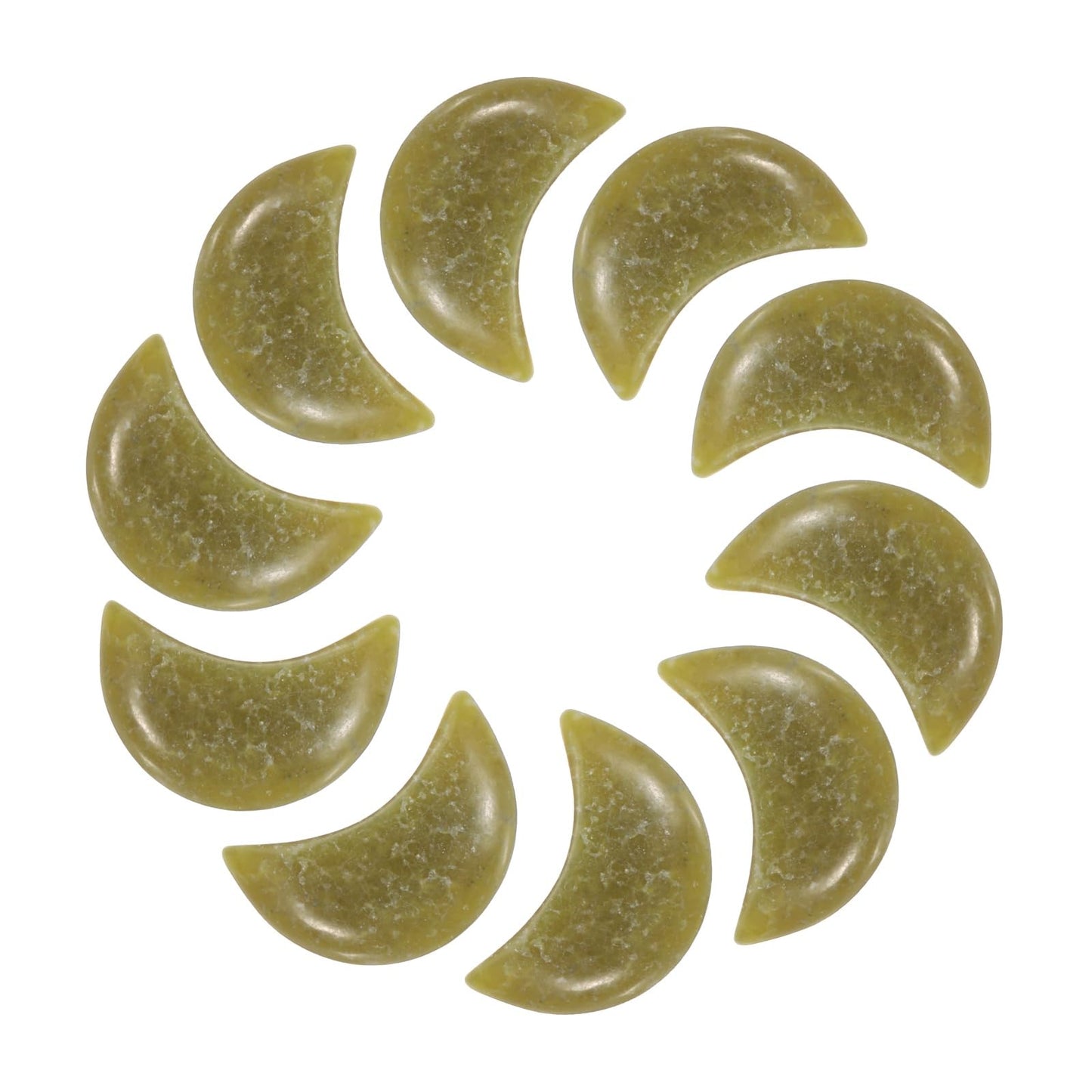MECCANIXITY 10 Pcs Moon Crystal Worry Stone, 0.5 Inch Length Natural Olivine Moon Gemstone Bulk, Carved Pocket Stones for Meditation Balancing Pendant Decor