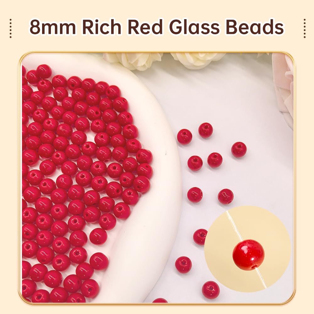 PAMIR TONG 400pcs 8mm Round Porcelain red Glass Beads for Bracelet Pretty Smooth Loose Beads for Necklace-Earring-Jewelry Making, Lanyard, Home Deco and DIY Crafts & Projects