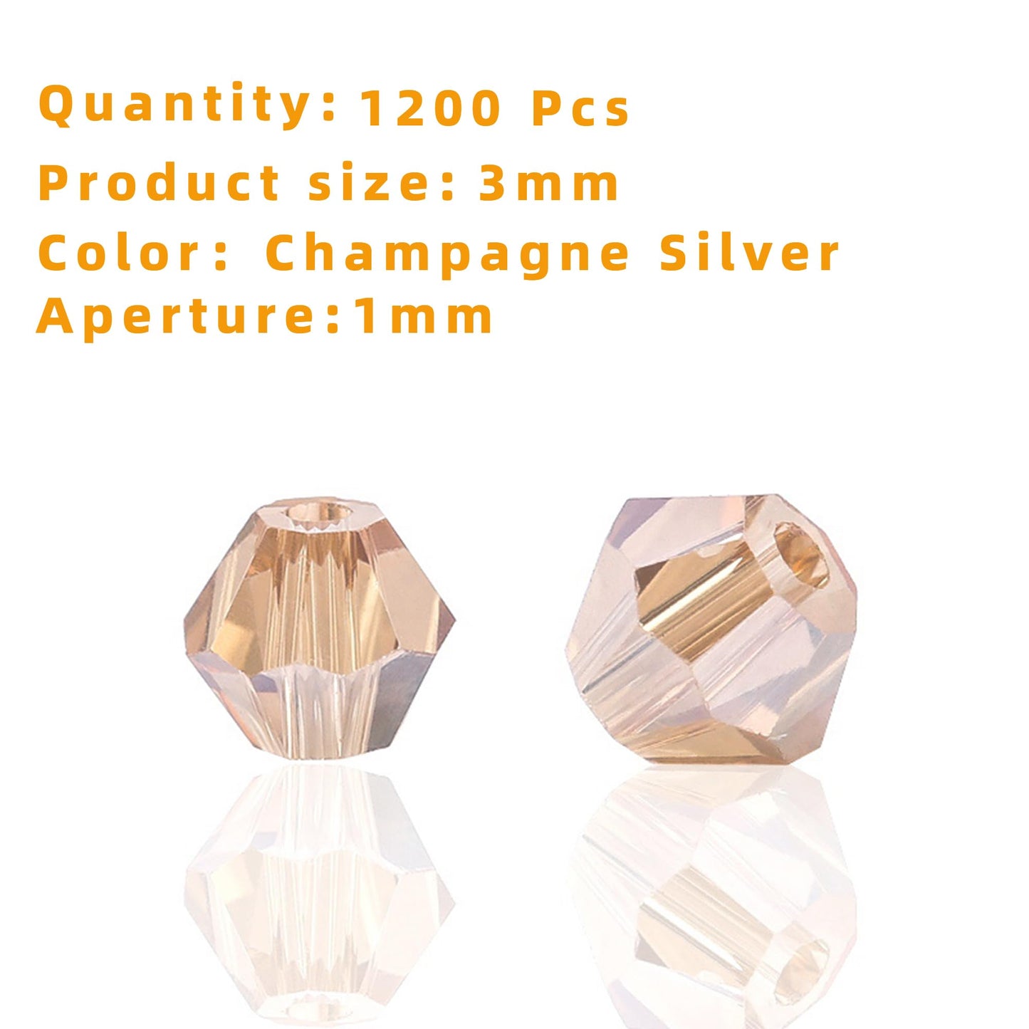Laopottbeads 1200PCS 3mm Bicone Crystal Glass Beads for Jewelry Making, Sparkling Mini Beads for Suncatchers, DIY Bracelets & Craft Projects (Champagne Silver)
