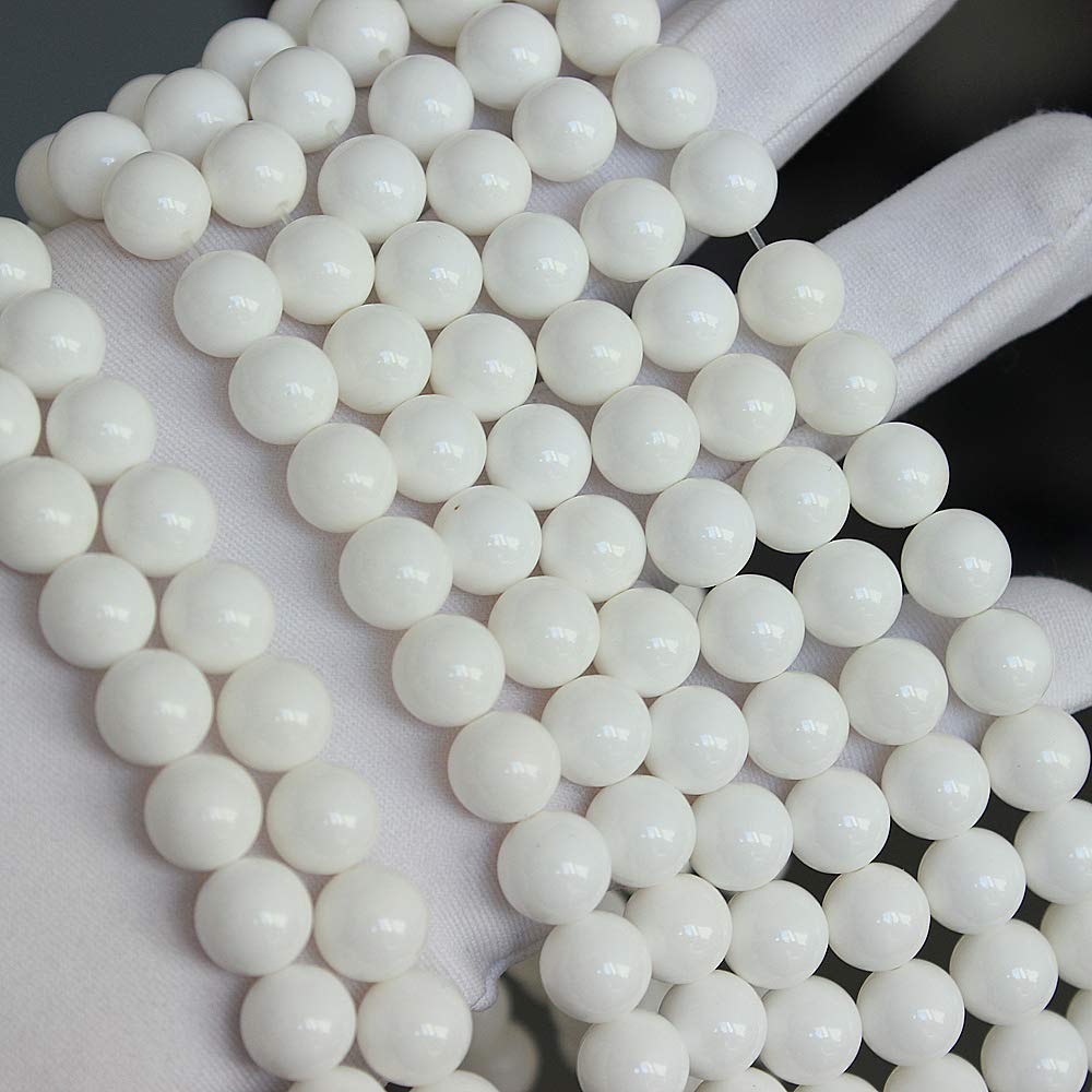 MJDCB 7A Natural Deep Sea White Shells Round Stone Beads for Jewelry Making DIY Bracelet Necklace (8mm)
