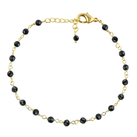 CRYSTALINES Natural Blue Sapphire Gemstone Cluster Bracelet, 14K Gold Plated Rosary Chain Beads, Handmade Bohemian Jewelry for Women, Healing Crystals, September Birthday Christmas Gift, 8"