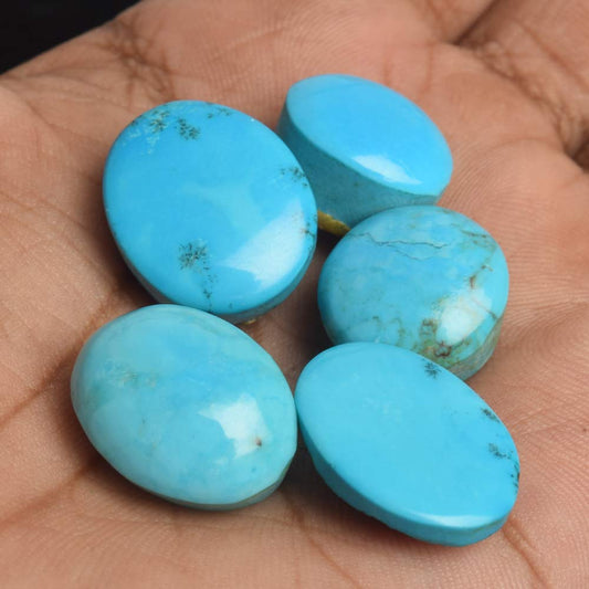GEMHUB AAA++ Natural Blue Turquoise 100 Ct Lot of 5 pcs Cabochon Loose Gemstones BS-104