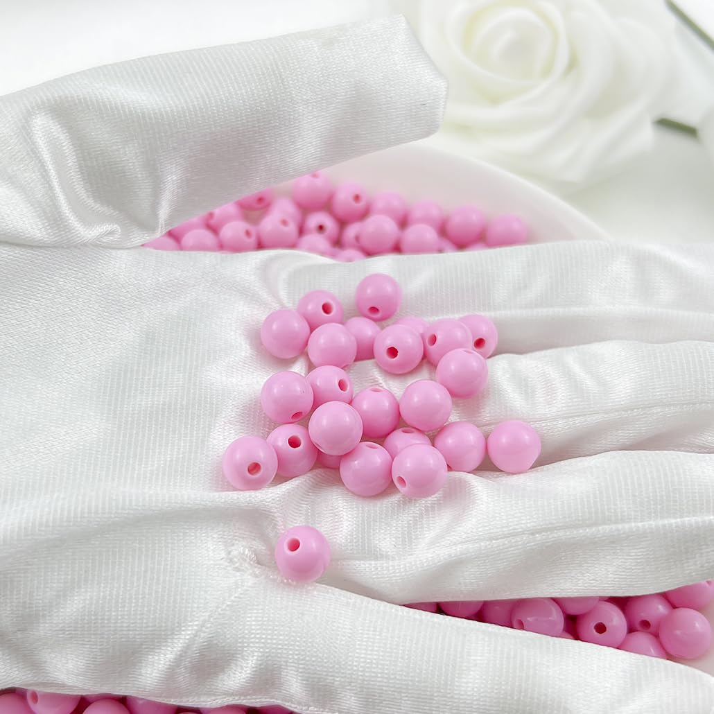 Mulutoo 1000Pieces 6MM Acrylic Round Beads Round Acrylic Balls Chunky Beads Smooth Spacer Plastic Pastel Beads Craft Beads for Necklace and Bracelet Making Crafting Supplies(180-pink)