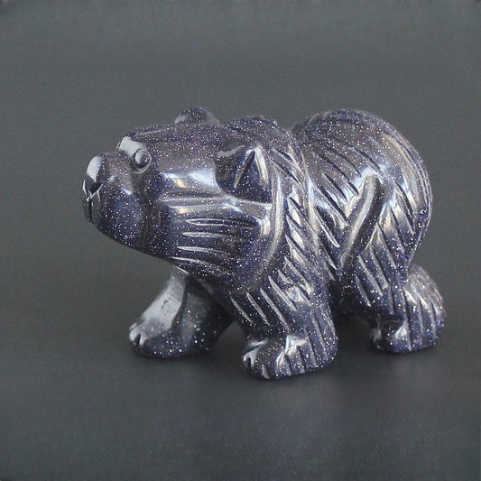HLbshi Hand Carved Gemstone Crystal Bear Figurine Animal Statue Carving Office Home Decor Collections 2'' (Blue Goldstone)