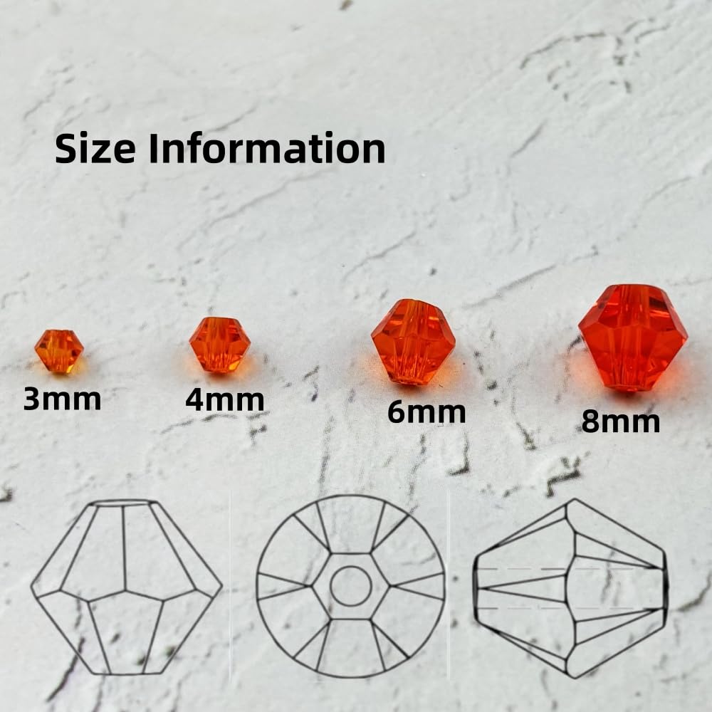 YUEXIGO 400pcs 4mm Bicone Glass Crystal Beads for Jewelry Making, Faceted Bicone Glass Spacer Beads for Bracelet Earring Necklace DIY Craft(Orange)