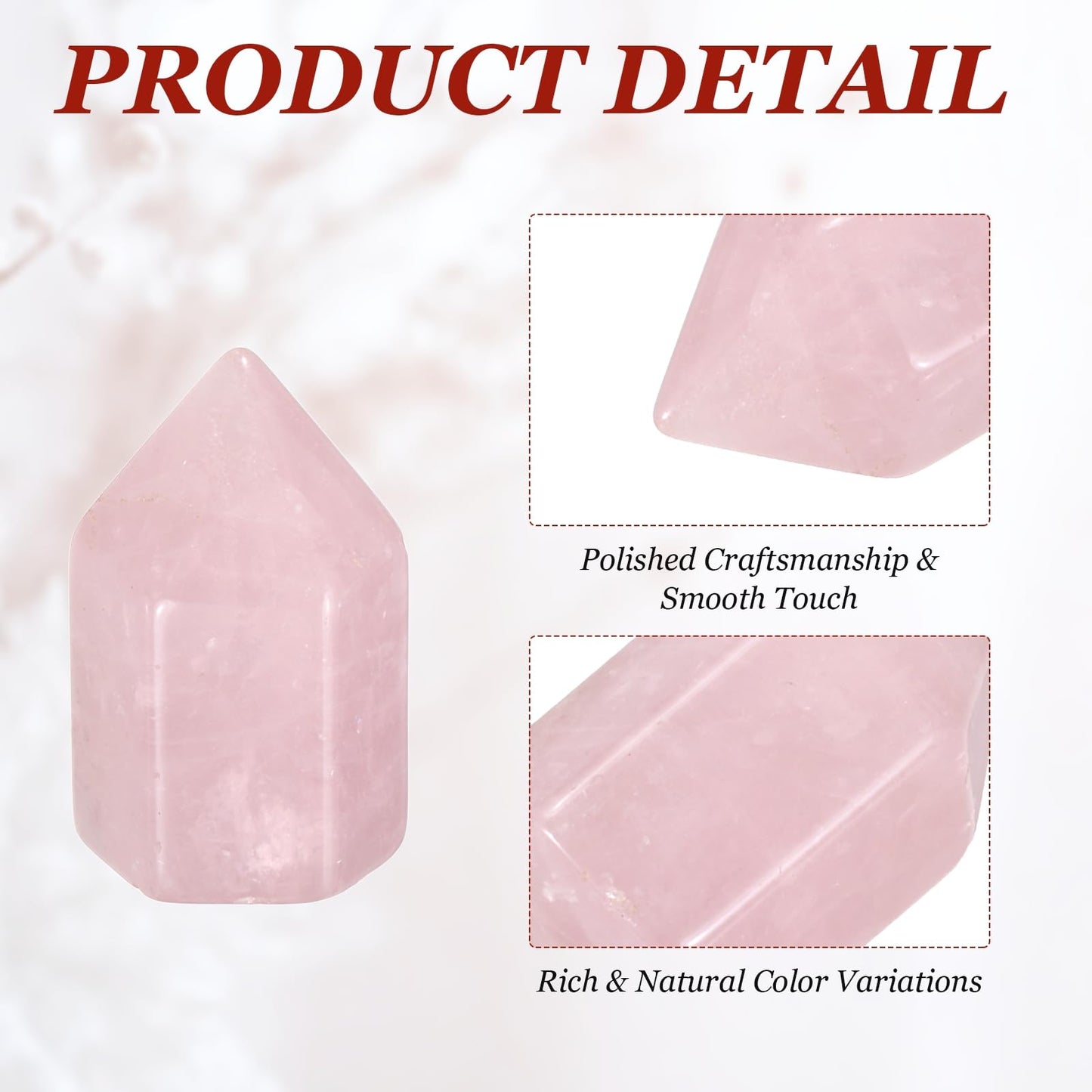 MECCANIXITY Crystals Wands Rose Quartz Hexagonal Faceted Single Points Towers Pocket Polished Stone Bulk for Energy Chakra Meditation Crystal Healing, 15 x 25mm (Pink),5Pcs