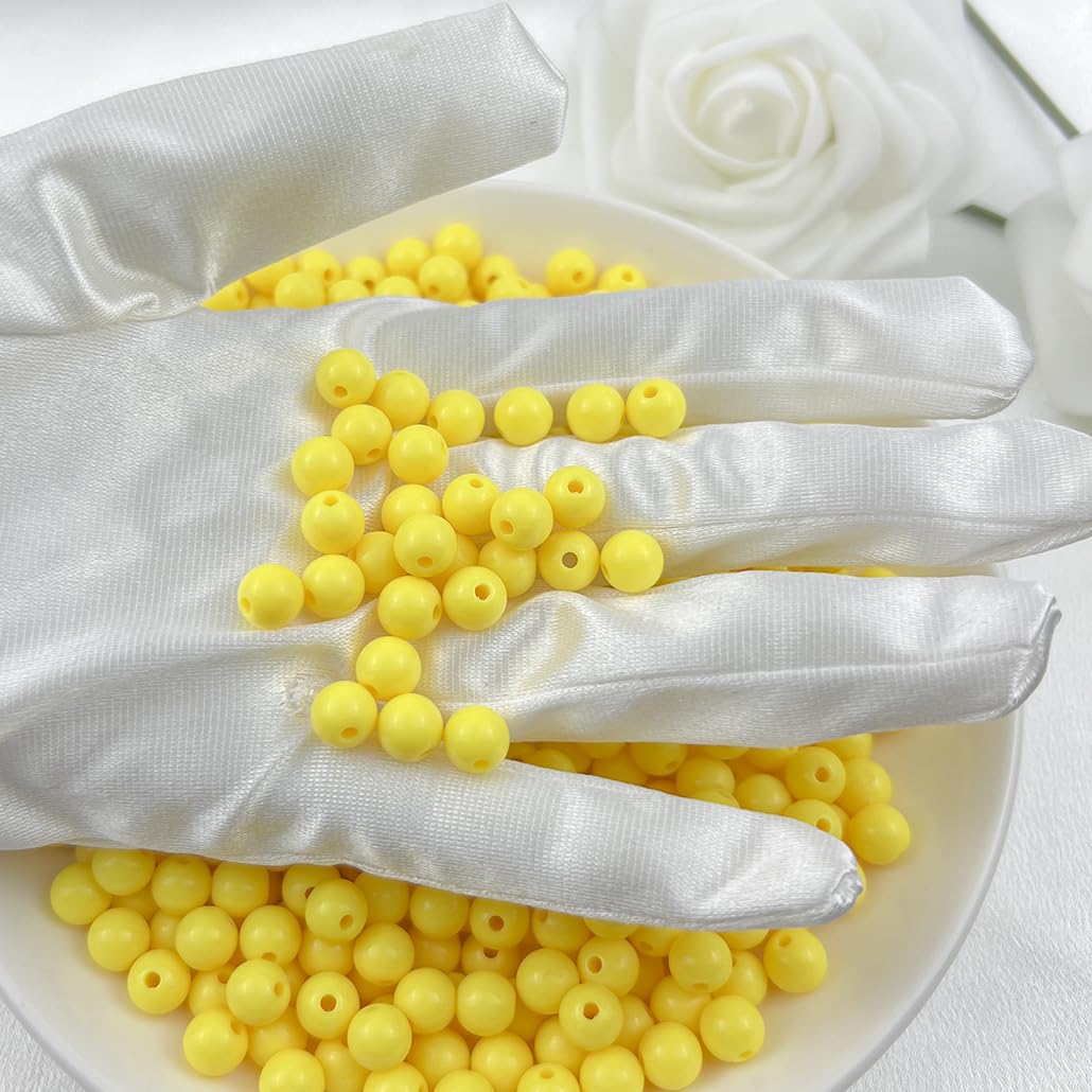 Mulutoo 200Pieces 10MM Acrylic Round Beads Round Acrylic Balls Chunky Beads Smooth Spacer Plastic Pastel Beads Craft Beads for Necklace and Bracelet Making Crafting Supplies(193-yellow)