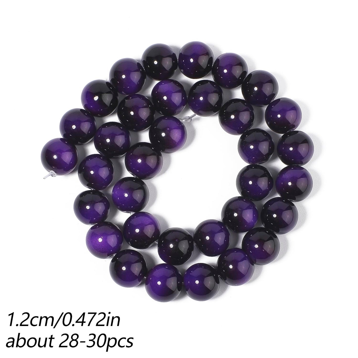 Song Xi 28PCS 12mm Purple Tiger Eye Gemstone Beads for Jewelry Making, Round Smooth Glass Beads for DIY Bracelet Necklace Earring Keychain, Arts and Crafts, for Christmas Wedding Birthday
