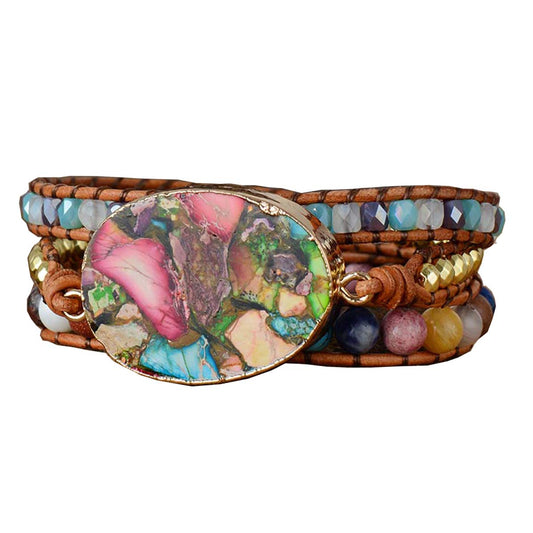 ZOSOJONA Boho Wrap Bracelets Natural Jasper Crystal Stone Variety Beads Strand Bracelet Jewelry Collection For Women
