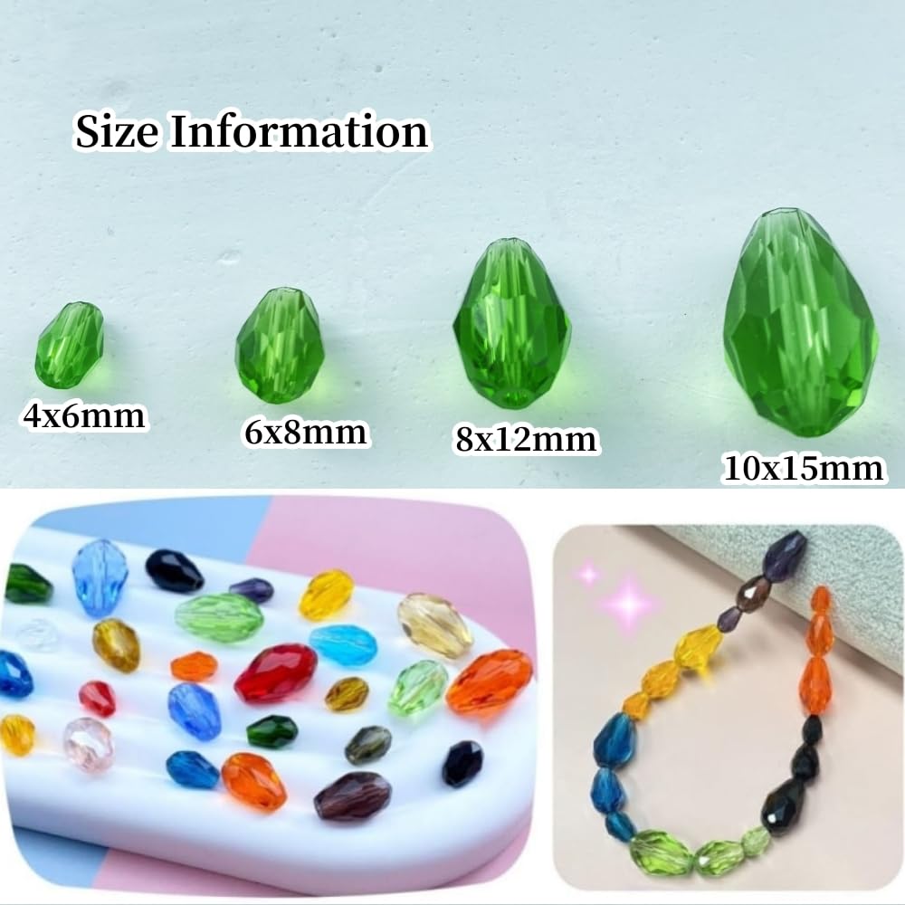 Honkoolly 100pcs 8x12mm Teardrop Crystal Glass Beads Vertical Hole Faceted Glass Teardrop Spacer Beads for Bracelets Necklace Earring DIY Jewelry Making Craft(Green)