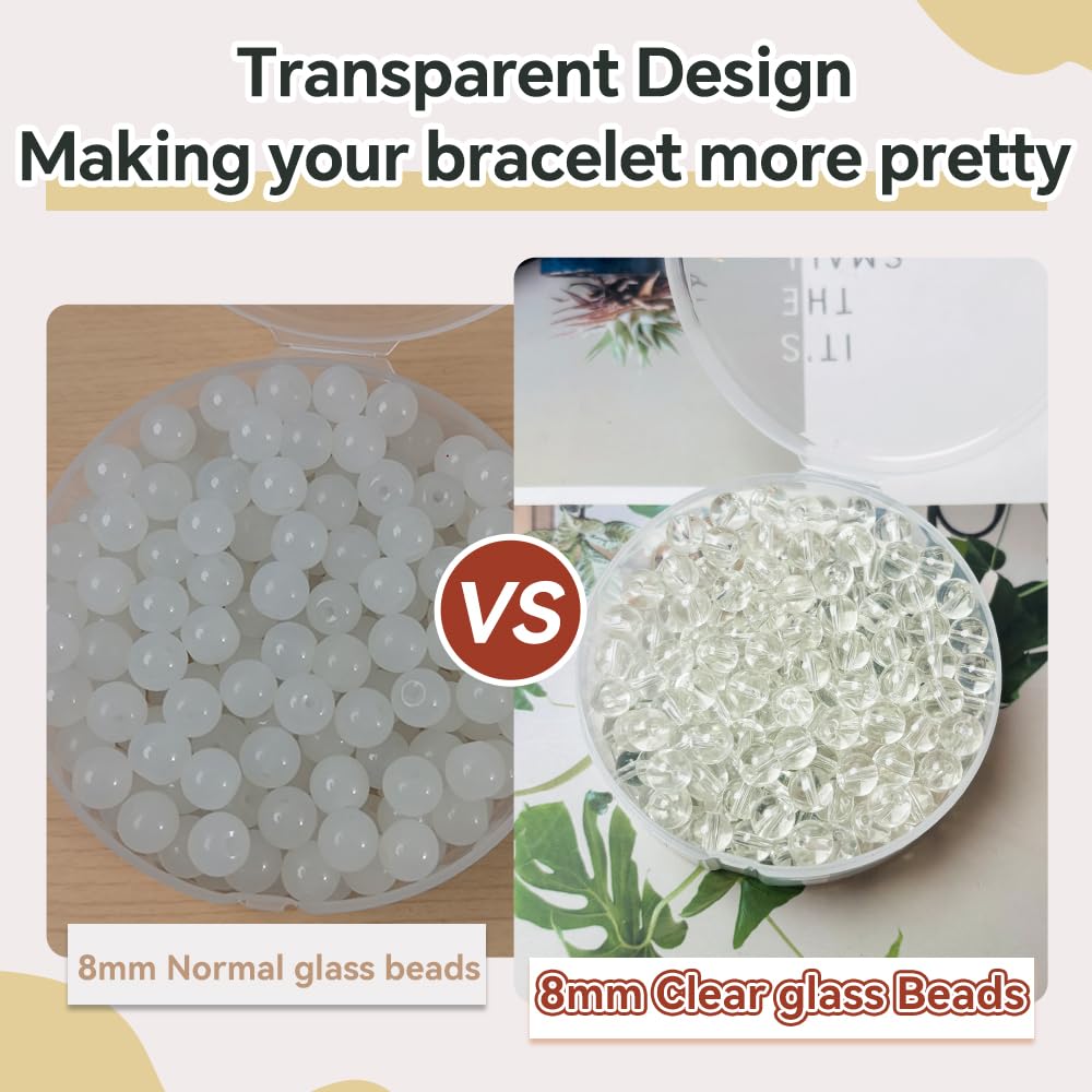 PAMIR TONG 400pcs 8mm Round Glass Beads for Bracelet Pretty Smooth Loose Beads for Necklace-Earring-Jewelry Making and DIY Crafts (Clear White)