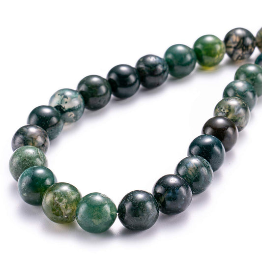 BEADIA Natural Moss Agate Stone Round Loose Semi Gemstone Beads for Jewelry Making 10MM 38PCS